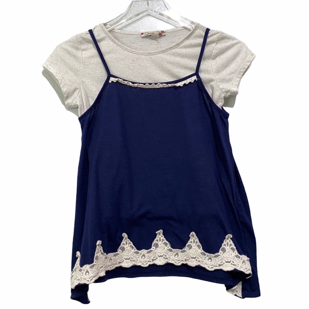 ☘️Speechless girls navy top with lace bottom